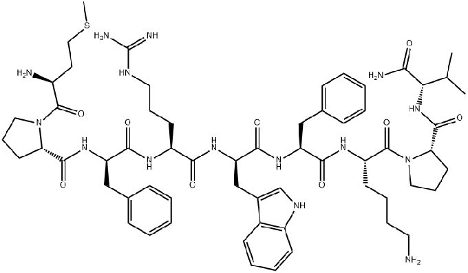 Структура Met-Pro-D-Phe-Arg-D-Trp-Phe-Lys-Pro-Val-NH<sub>2</sub>
